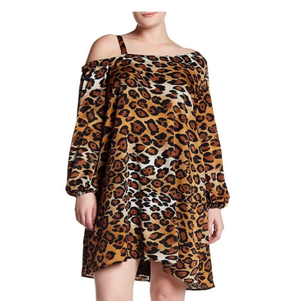 New Vanity Room Off the Shoulder Silky Satin Leopard Animal Print Dress 1X Plus